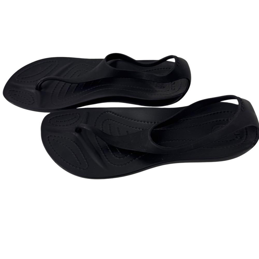 Crocs Sexi Flip Sandals Womens Sz 6 Black T-Strap Slingback Thong Flat - Picture 5 of 11